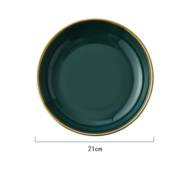 Luxe borden en kommen schotel lepel dinerset met keramische salade Ramen kom diepe plaat servies groen servies