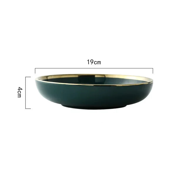 Luxe borden en kommen schotel lepel dinerset met keramische salade Ramen kom diepe plaat servies groen servies