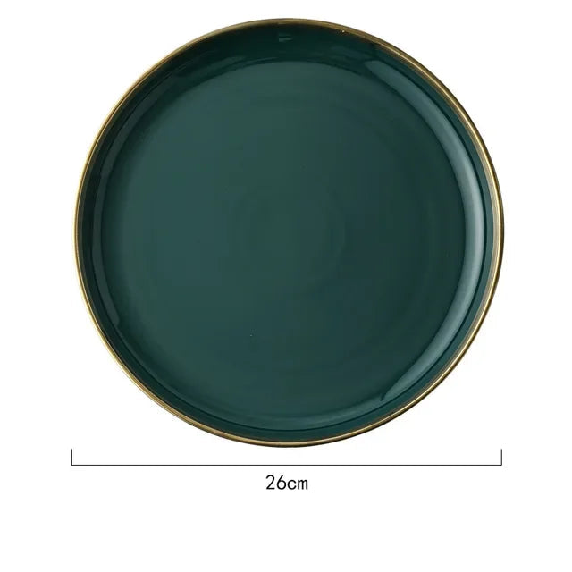 Luxe borden en kommen schotel lepel dinerset met keramische salade Ramen kom diepe plaat servies groen servies