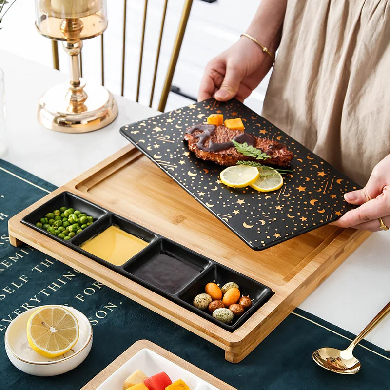 Luxe Serveerset met Bamboe & Keramiek Compartimenten