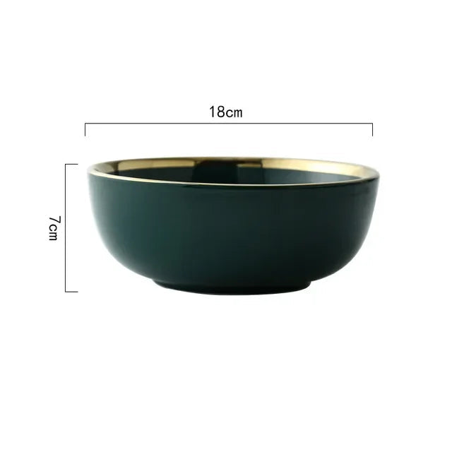 Luxe borden en kommen schotel lepel dinerset met keramische salade Ramen kom diepe plaat servies groen servies