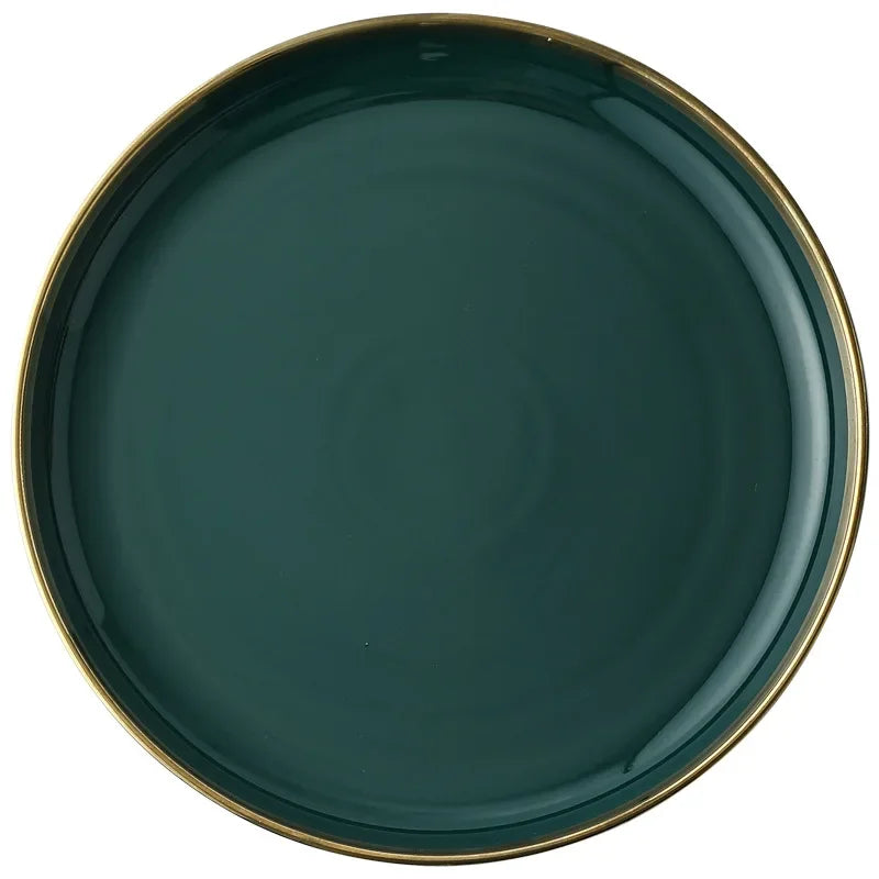 Luxe borden en kommen schotel lepel dinerset met keramische salade Ramen kom diepe plaat servies groen servies