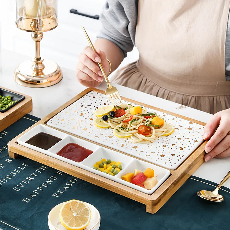 Luxe Serveerset met Bamboe & Keramiek Compartimenten