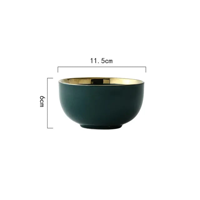 Luxe borden en kommen schotel lepel dinerset met keramische salade Ramen kom diepe plaat servies groen servies
