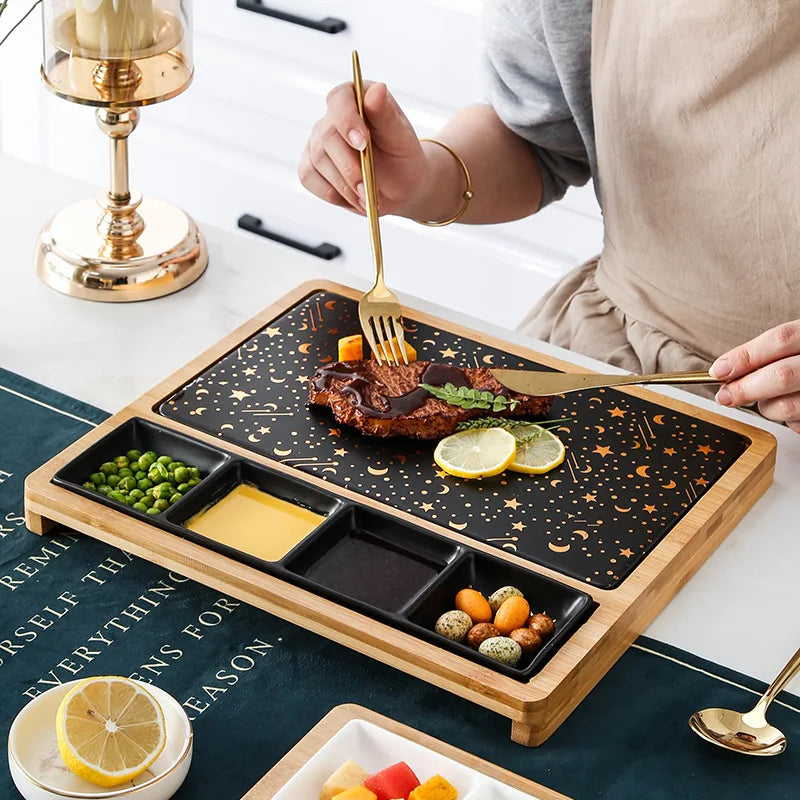 Luxe Serveerset met Bamboe & Keramiek Compartimenten