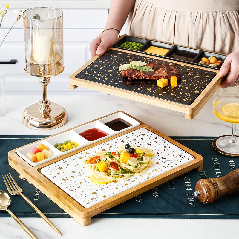 Luxe Serveerset met Bamboe & Keramiek Compartimenten