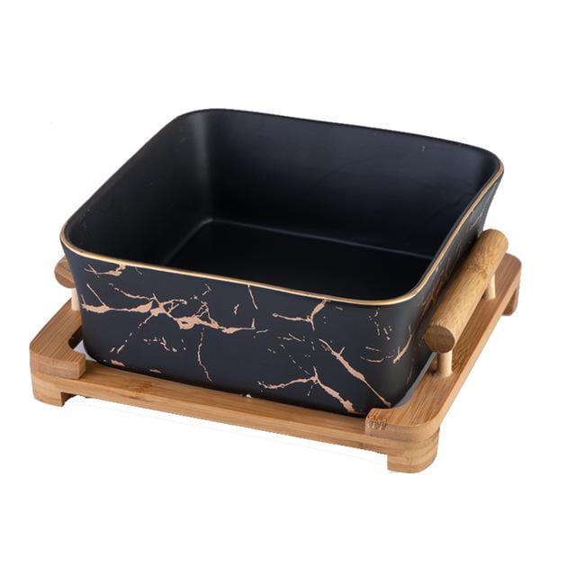 Stijlvolle Serveerschaal met Houten Onderstel – Europees Design